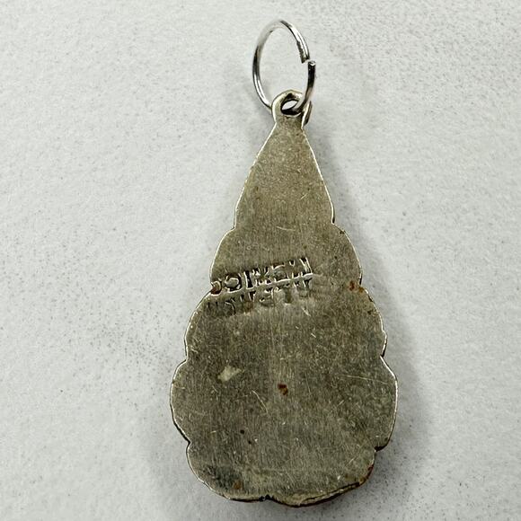 Vintage Alpaca Mexico Silver Tone Abalone Shell Inlay Upcycled Pendant - Picture 6 of 9